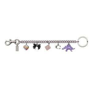 NWT Coach Silver Charm Keychain with Purple Dinosaur